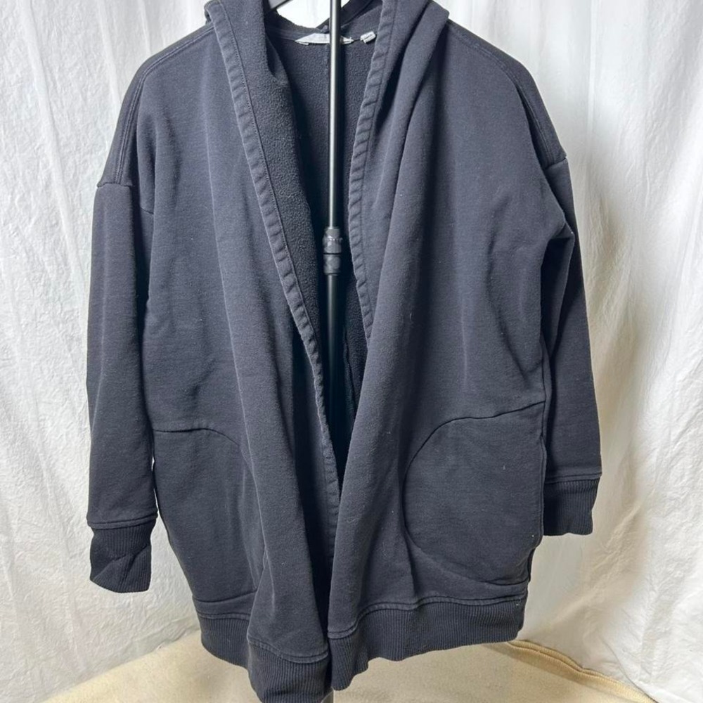 Athleta Open‎ Front Hooded Cardigan Sweater Women's black Lounge Size Large.
